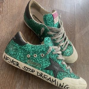 Golden Goose Mid Star Classic Green Glitter Never Stop Dreaming